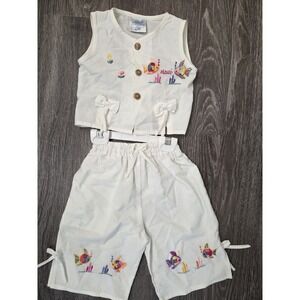 Hand Embroidered Fishes Outfit For Kid Size 2t White Outfit Maui Hawaii